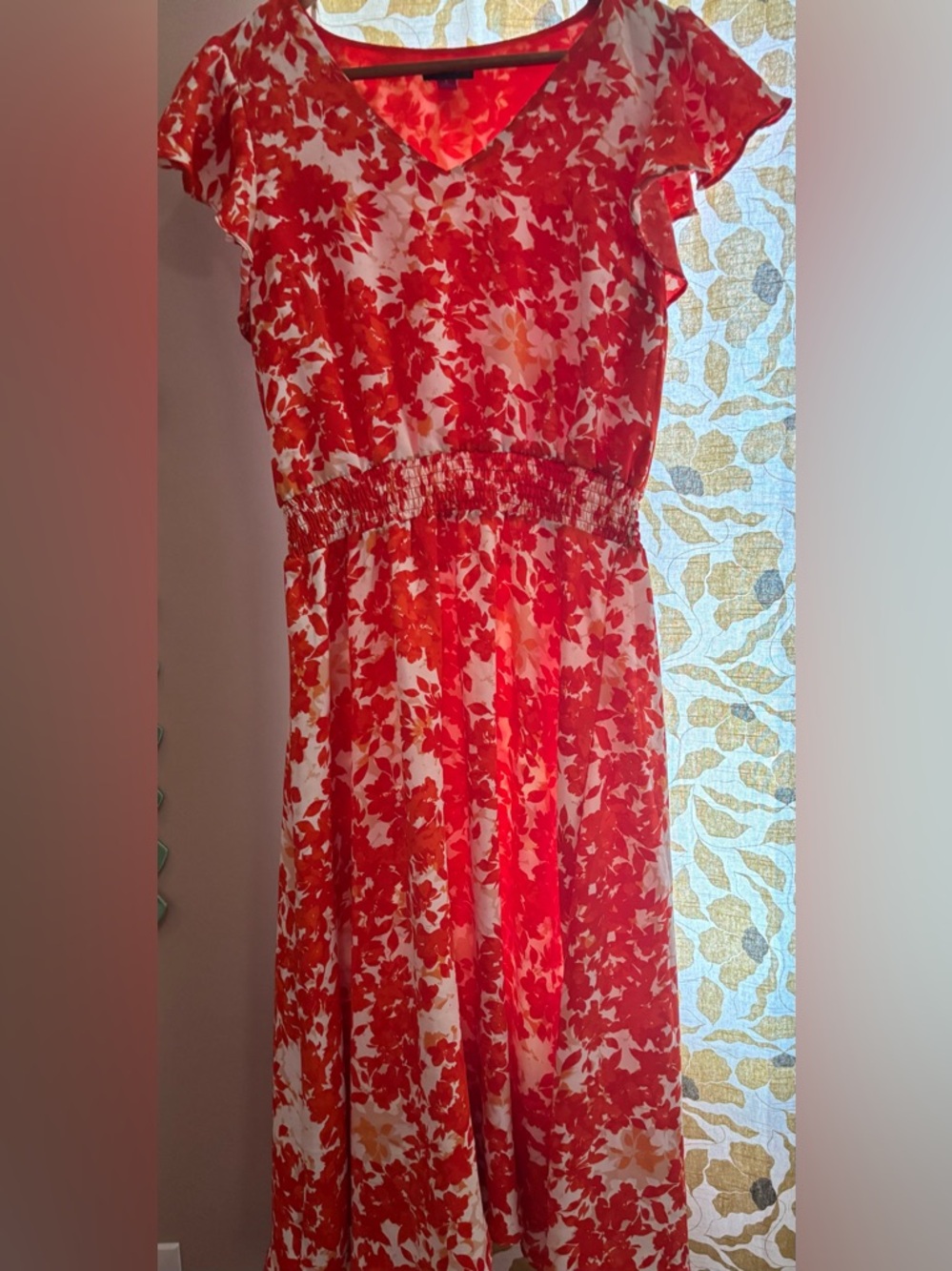 Vince Camuto orange and White Floral Midi Dress